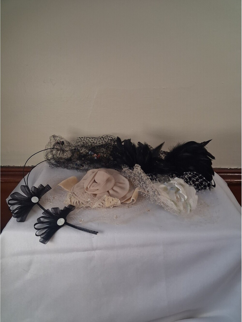 LOT of Vintage 1940s 1950s Hat Accessories, Hat Nets, Feathers, Facinators
